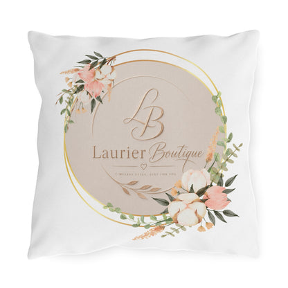Floral Monogram Outdoor Pillow — 'Laurier Boutique' Logo Decorative Cushion