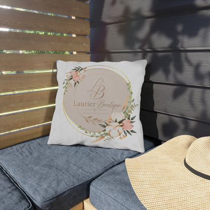 Floral Monogram Outdoor Pillow — 'Laurier Boutique' Logo Decorative Cushion